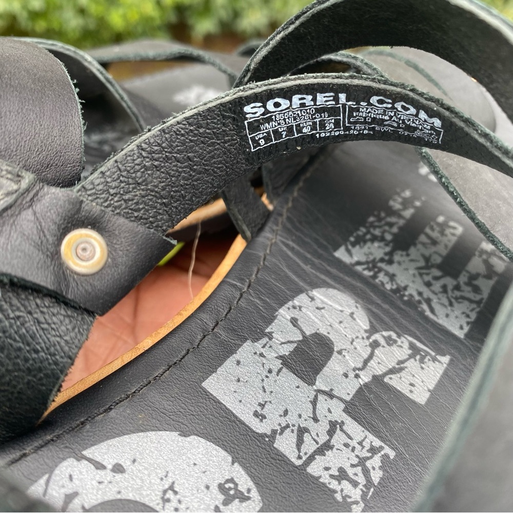 Sorel Ella Criss Cross Black Leather Strappy Sandals Shoes NL3281-010 Womens 9 - Picture 7 of 9